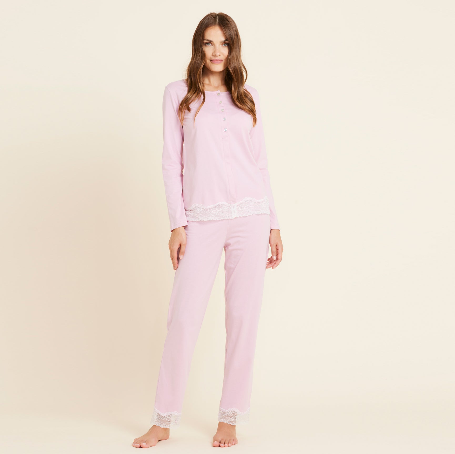 Pigiama Donna Manica Lunga Pantalone Lungo Tessuto Morbido Garzato - Kisené