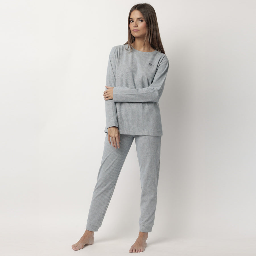 63655-0 - Pigiama donna in felpa e modale con polsini