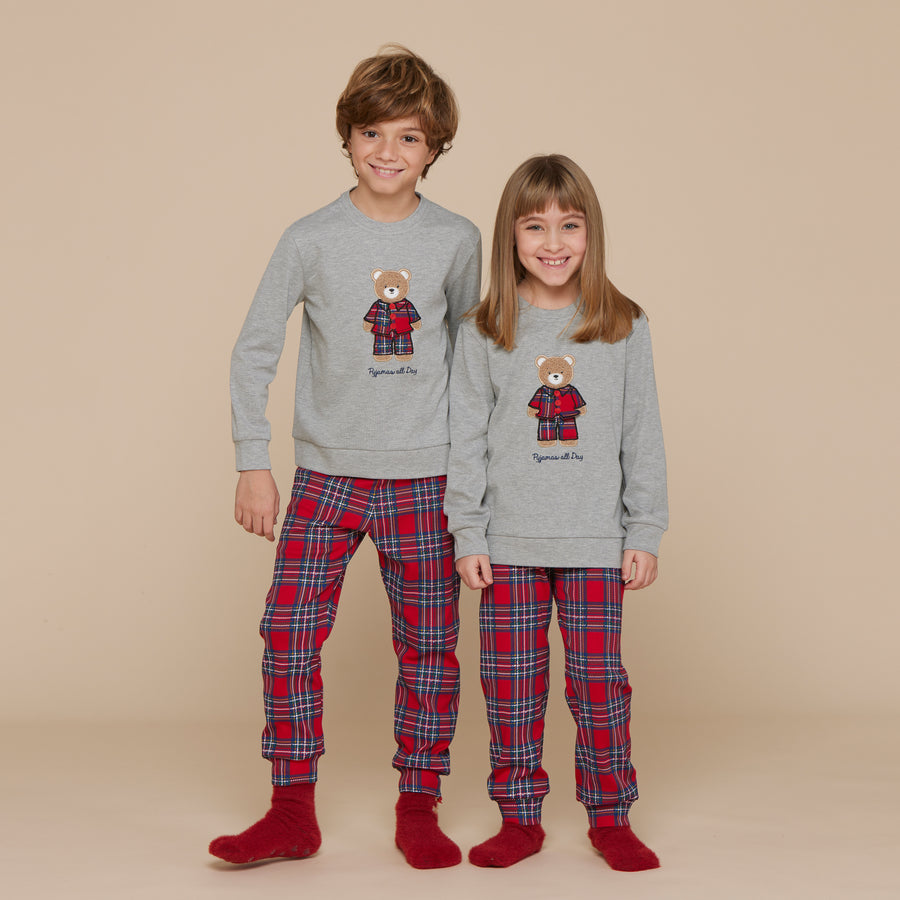 Pigiama bambino\a Noidìnotte in caldo cotone con teddy e pantalone tartan - FE2281