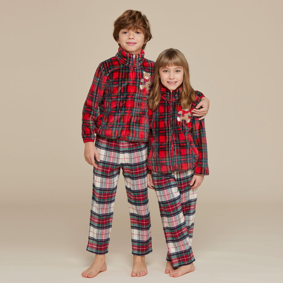 Vestaglia Noidìnotte bambino\a in coral tartan con teddy - FE2320AB