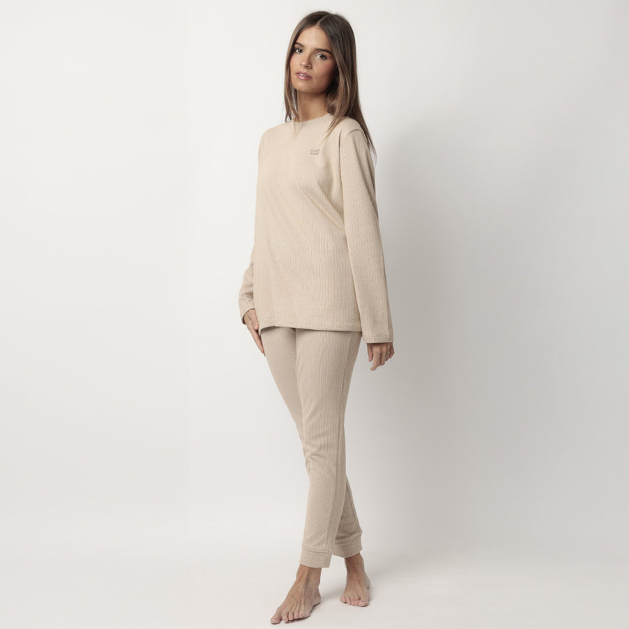 63655-0 - Pigiama donna in felpa e modale con polsini