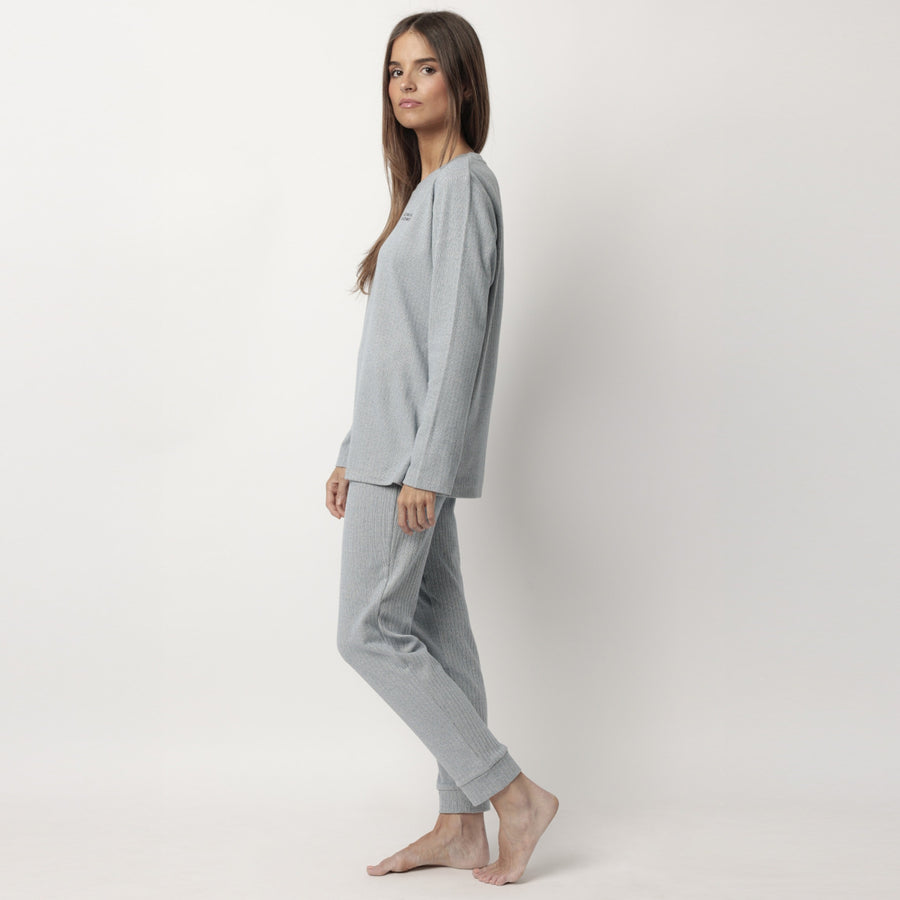 63655-0 - Pigiama donna in felpa e modale con polsini
