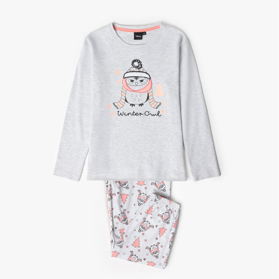 63351-0 - pigiama bimba caldo cotone Gufetto con polsini