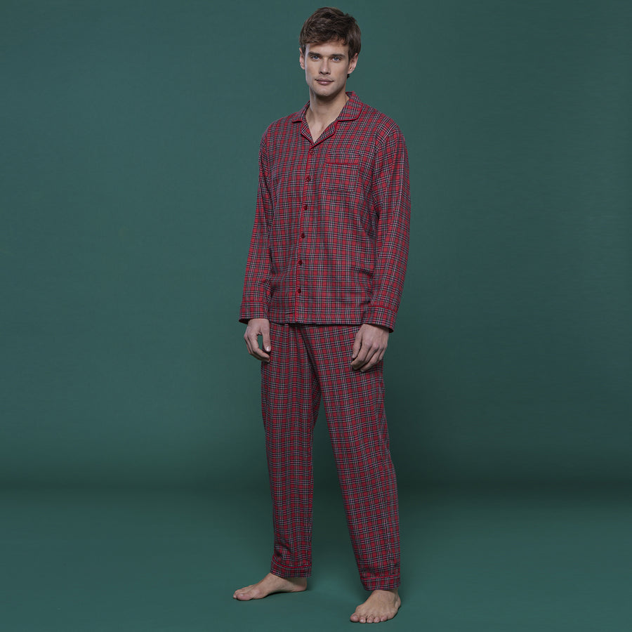 Pigiama Noidìnotte tartan in flanella senza polsini abbottonato - FC2548AB