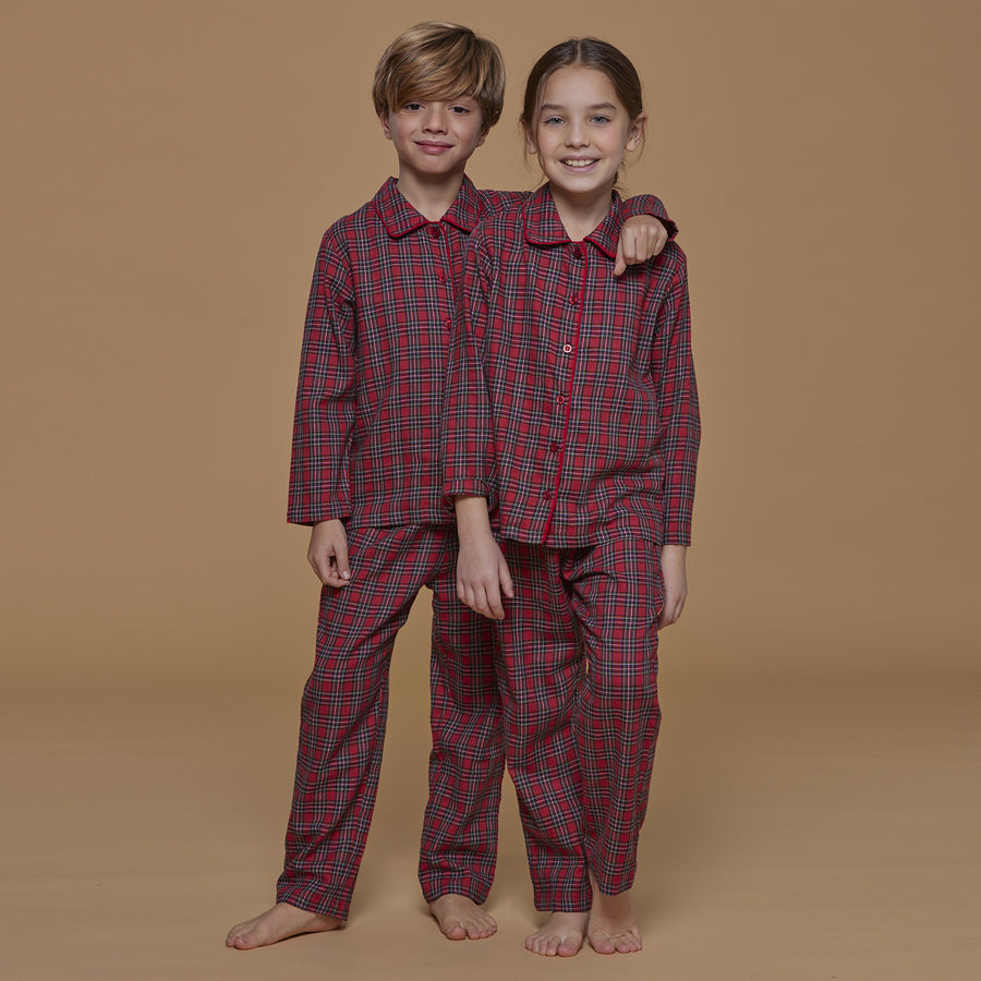 FE2167AB - Pigiama kids Natalizio Noidìnotte tartan in flanella modello giacca aperto avanti