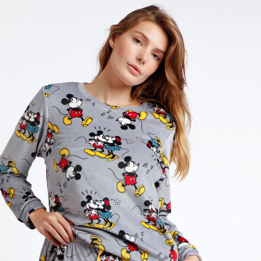 Pigiama modello tuta in morbido coral con polsini Mickey e Minnie - 60572-0