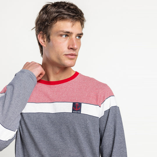 Pigiama uomo manica lunga girocollo e pantalone lungo con polsini- 64175-0