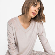 63644-0 - Pigiama in coral scollo a V senza polsini