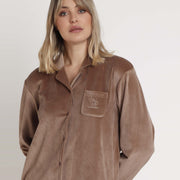 62904-0 - Pigiama aperto a maniche lunghe a righe in ciniglia cannettè