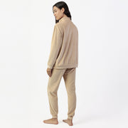 63649-0 - Morbido pigiama in velluto elasticizzato double-face, collo alto con zip e pantaloni lunghi