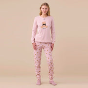FA9251 - Pigiama donna in caldo cotone con stampa orsi e fiocchi