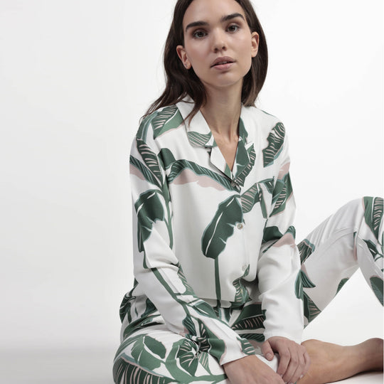 63611-0 - Pigiama aperto avanti stile camicia fantasia floreale in caldo cotone