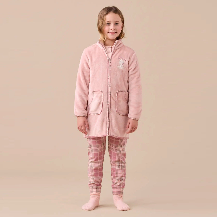 FE2549AB - Vestaglia bambina in coral con zip