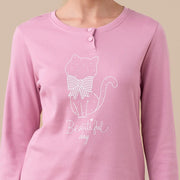 FA9185 - Pigiama donna invernale in caldo cotone con gattino