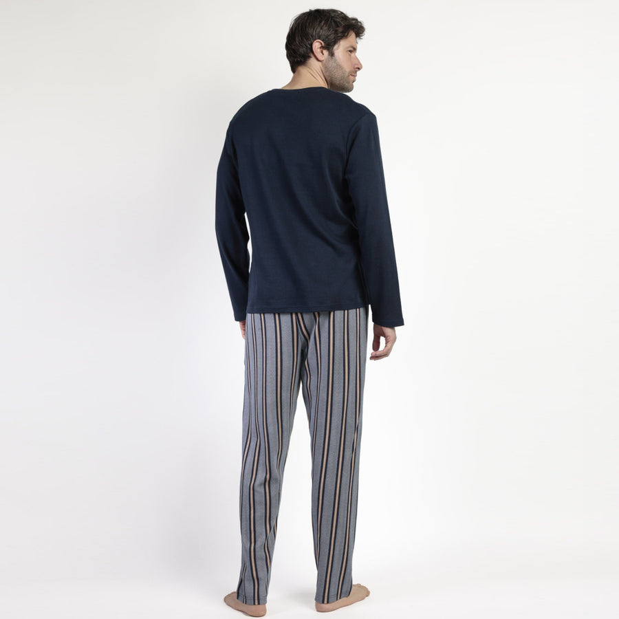 63180-0 - Pigiama uomo in caldo cotone senza polsini con pantalone righe