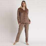 62904-0 - Pigiama aperto a maniche lunghe a righe in ciniglia cannettè