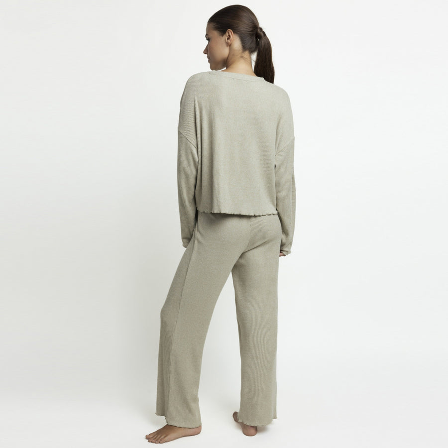64638-0 - Pigiama in maglia a coste con maniche lunghe