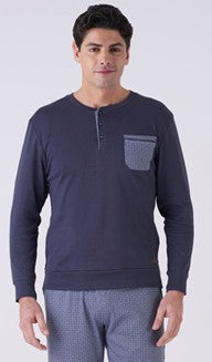 4007L - Pigiama uomo caldo cotone serafino con polsini