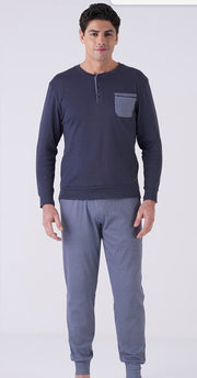 4007L - Pigiama uomo caldo cotone serafino con polsini