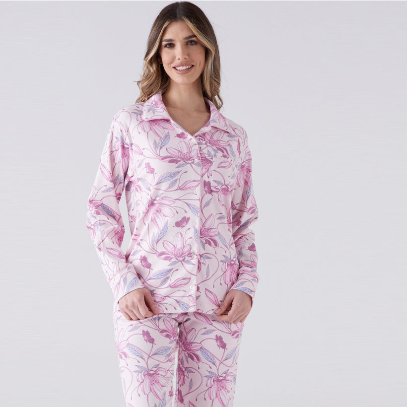 4117L - Pigiama donna aperto avanti con colletto