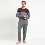 64518-0 - Pigiama a maniche lunghe con maglia bordeaux mélange con dettagli in rilievo