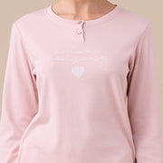 FA9188 - Pigiama donna caldo cotone Bonjour amour con polsini
