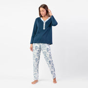 63609-0 - Pigiama  in caldo cotone serafino con pantalone toile de jouy