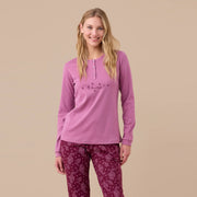 FA9266 - Pigiama donna caldo cotone fantasia cachemire con polsini