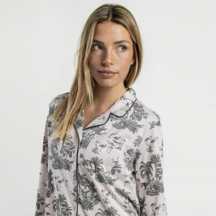 64690-0 - Pigiama invernale da donna in toile de Jouy a maniche lunghe