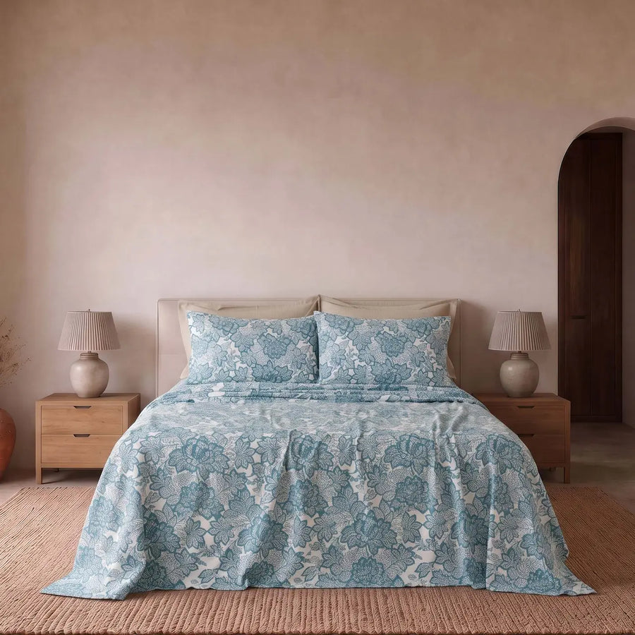 Riana Completo letto Flanella Matrimoniale - Completo letto in stampa pizzo floreale