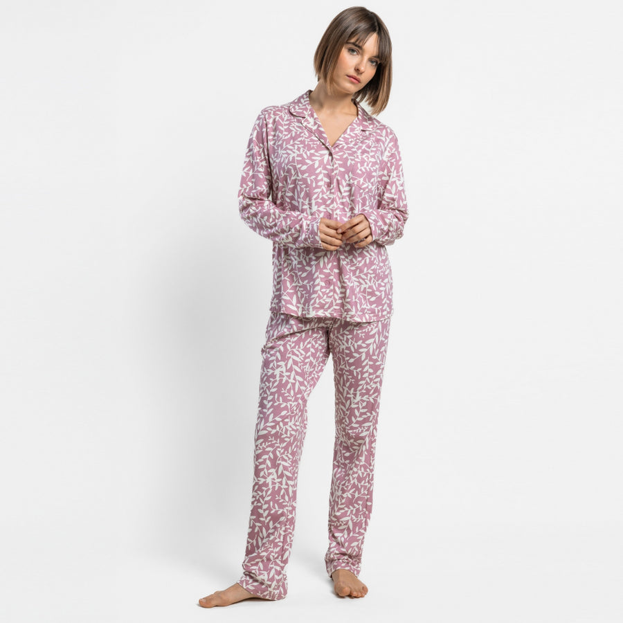 64604-0 - Pigiama a maniche lunghe in maglia con colletto a revers