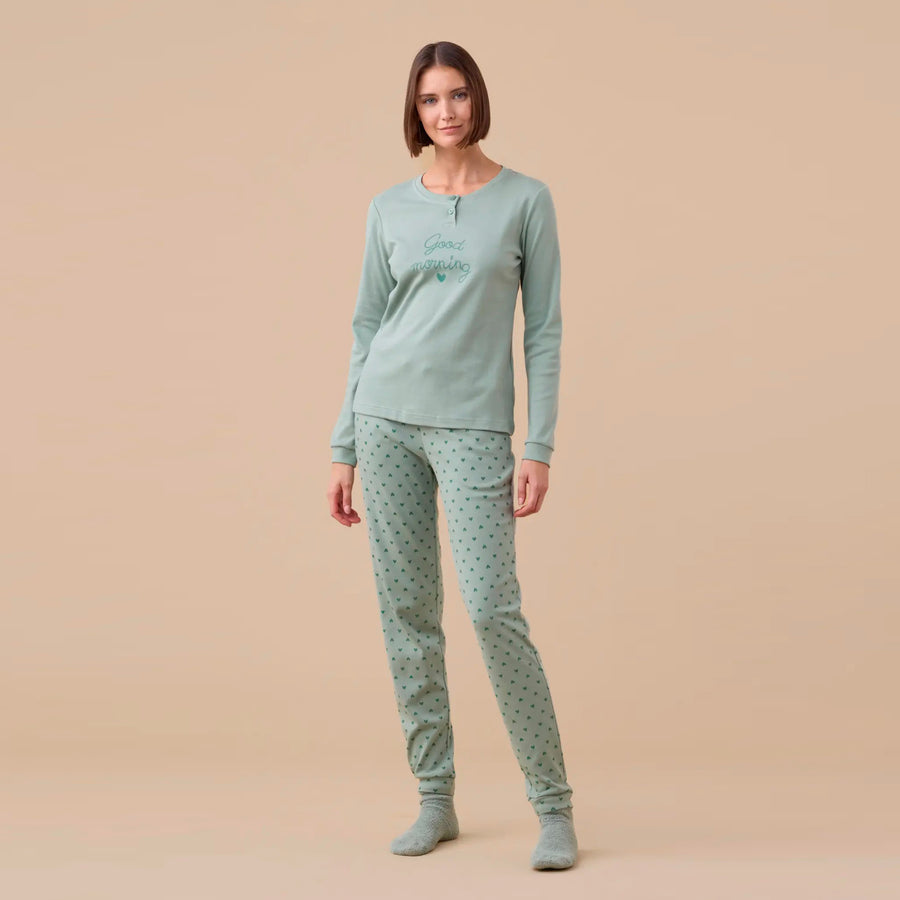 FA9187 - Pigiama donna caldo cotone good morning con polsini