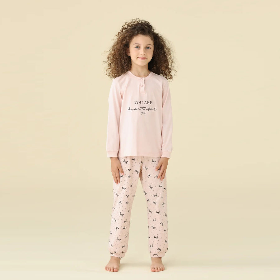 FE2645AB - Pigiama bimba estivo manica lunga e pantalone lungo con polsini