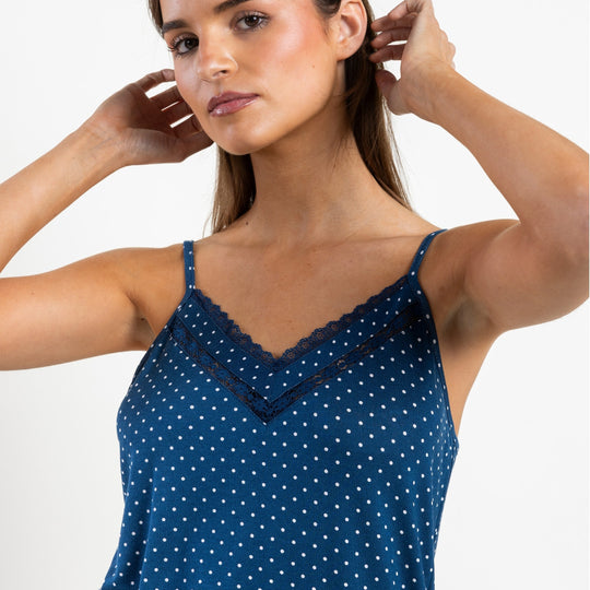 Pigiama Donna in raso spalla modale con pois - 64103-0