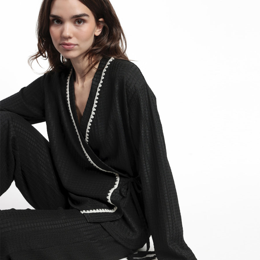 63638-0 - Pigiama aperto avanti ad incrocio in mussola