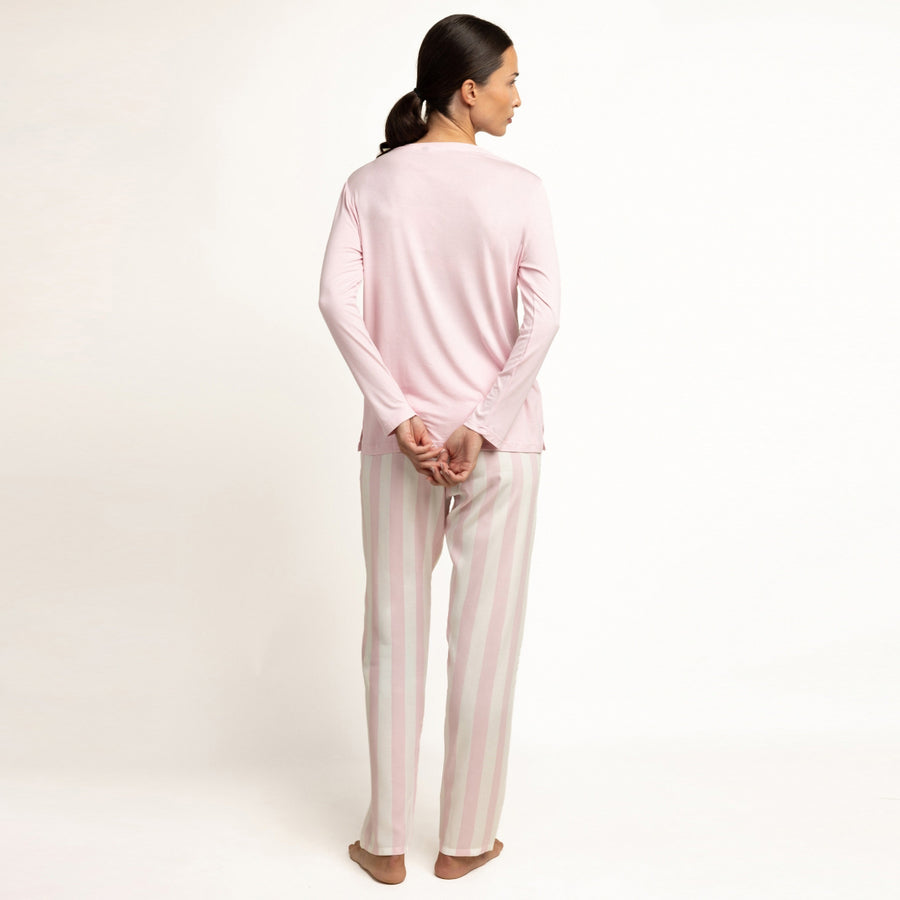 64642-0 - Pigiama pantalone viscosa a righe e maglia in modale