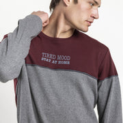 64518-0 - Pigiama a maniche lunghe con maglia bordeaux mélange con dettagli in rilievo