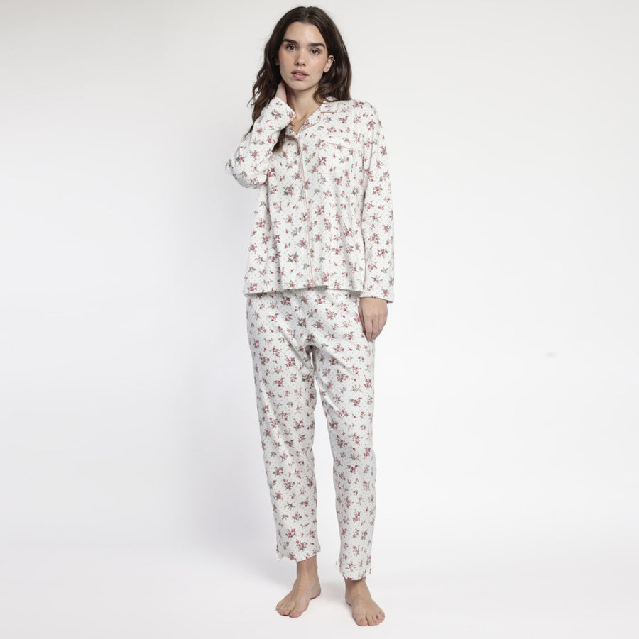 63601-0 - pigiama caldo cotone aperto avanti con fiorellino