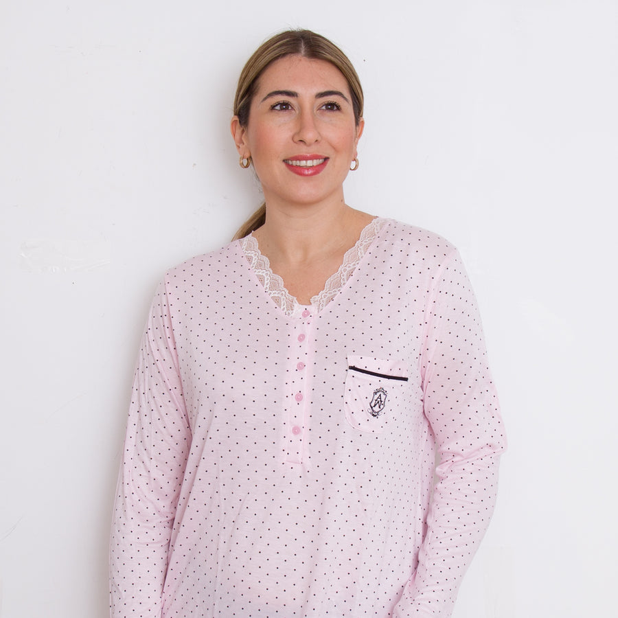 Camicia da notte in viscosa a pois con spacchetti laterali - 51608-0