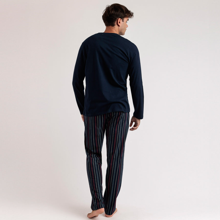 Pigiama Admas manica lunga con maglia tinta unita e pantalone rigato - 63135-0