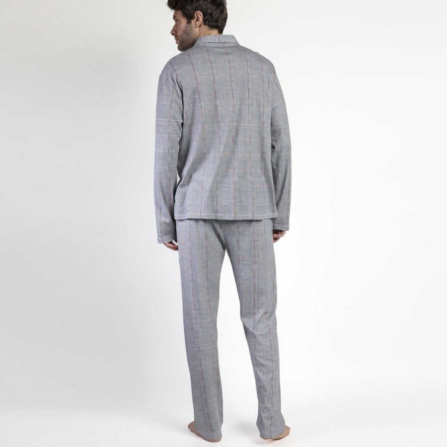 63796-0 - Pigiama uomo caldo cotone aperto avanti principe di galles