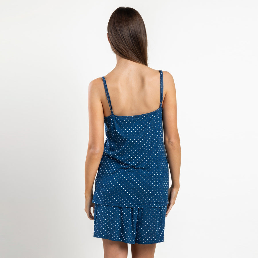 Pigiama Donna in raso spalla modale con pois - 64103-0