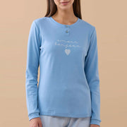 FA9188 - Pigiama donna caldo cotone Bonjour amour con polsini