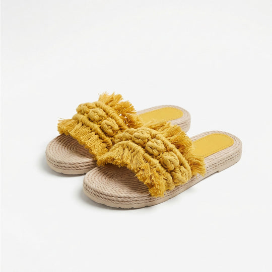 Ciabatta espadrilles con nappine gialle - 18048-0