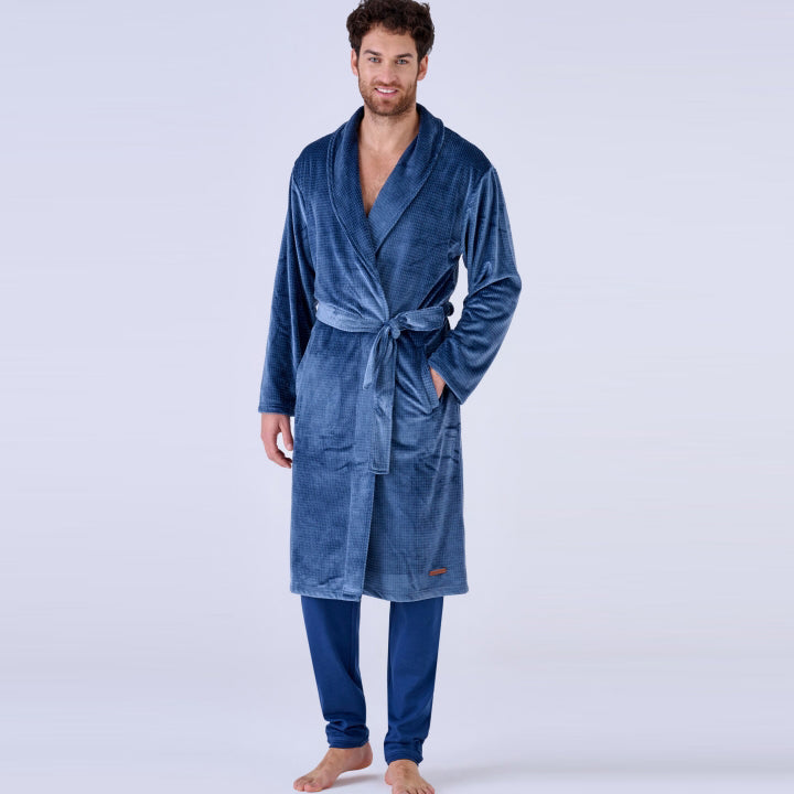 3302V - Vestaglia uomo sciallata in morbido coral