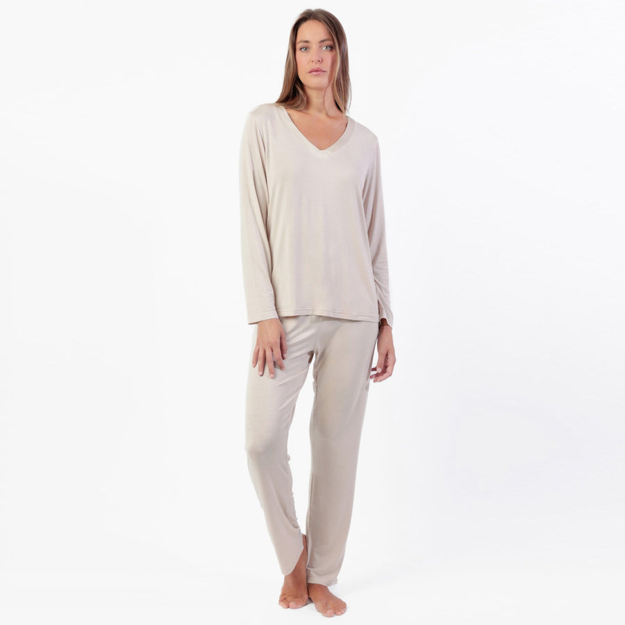 63646-0 - Pigiama in modal con collo in raso