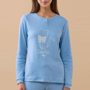 FA9185 - Pigiama donna invernale in caldo cotone con gattino