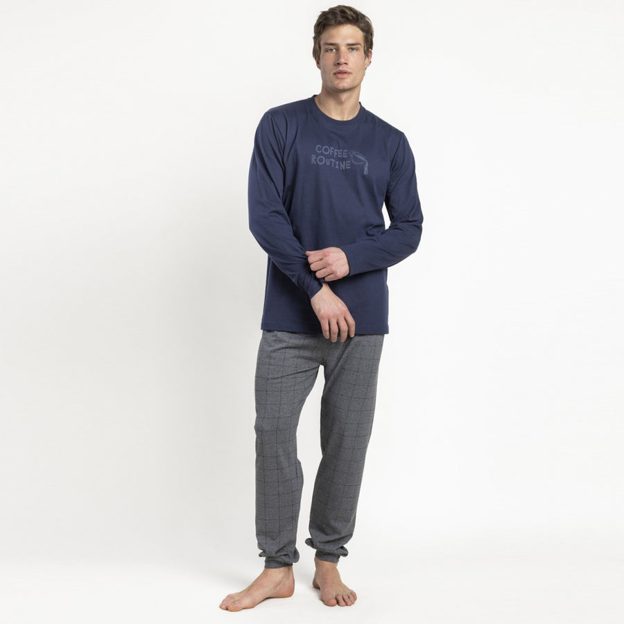 64517-0 - Pigiama caldo cotone coffee routine con pantalone quadri