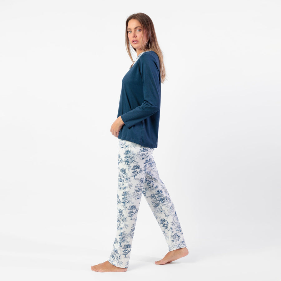 63609-0 - Pigiama  in caldo cotone serafino con pantalone toile de jouy