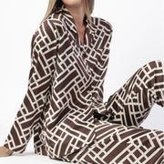 Pigiama donna manica lunga in raso modello camicia aperto - 64097-0